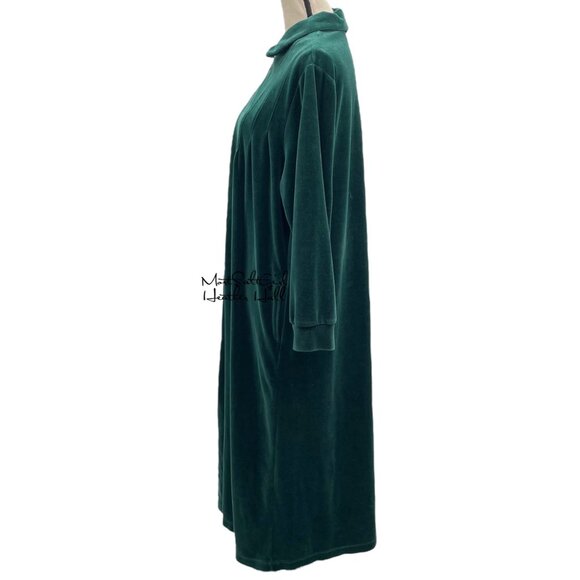 Draper's & Damon's Green Velour Long Sleeve Zip Front Lounge Dress Robe PM - Picture 5 of 6